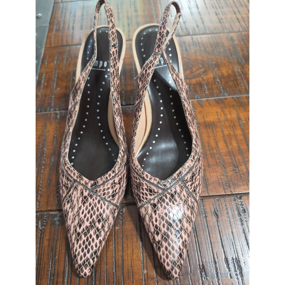 Impo Women's Trickle Pink Snakeskin Pointed Toe Slingback Heels - Size 8.5B